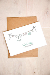 Baby Clothes Clothesline - Neutral Nursery Baby Shower Card